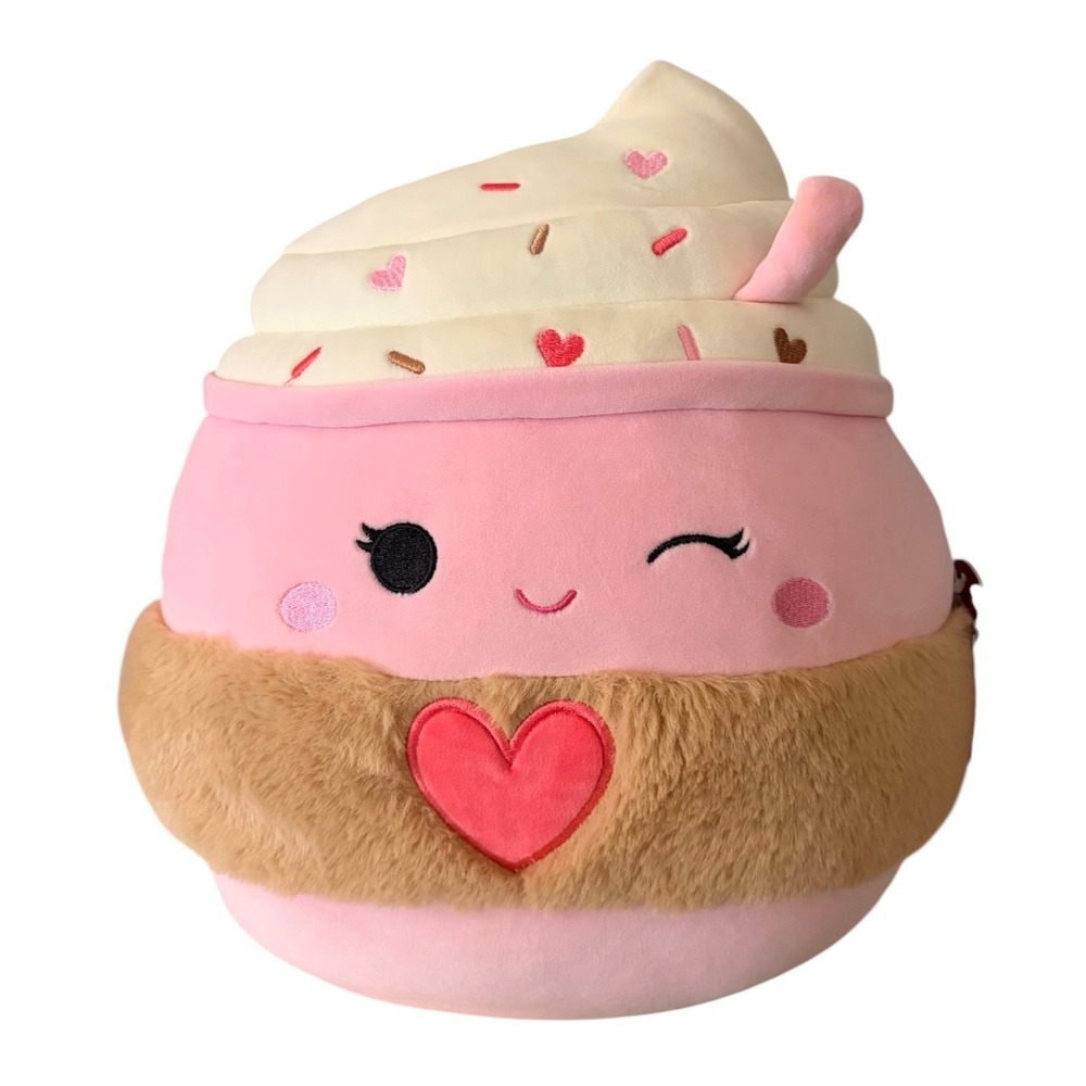 NEW Squishmallow Jenny Hot Cocoa 12" Plush Pink Heart Cream Whipped Cup